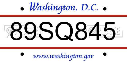89SQ845 District Of Columbia License Plate