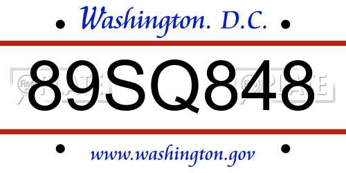 89SQ848 District Of Columbia License Plate