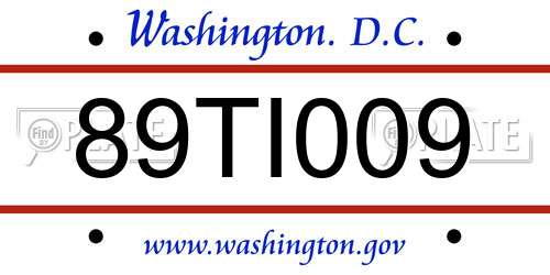 89TI009 District Of Columbia License Plate