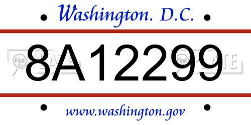 8A12299 District Of Columbia License Plate