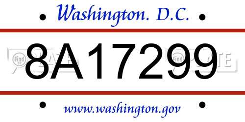 8A17299 District Of Columbia License Plate
