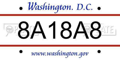 8A18A8 District Of Columbia License Plate