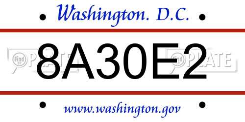 8A30E2 District Of Columbia License Plate