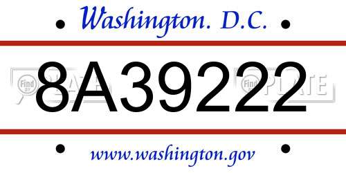 8A39222 District Of Columbia License Plate