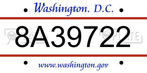 8A39722 District Of Columbia License Plate
