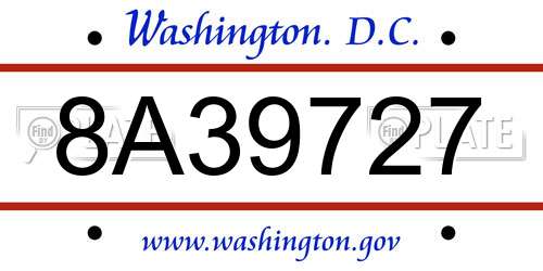 8A39727 District Of Columbia License Plate