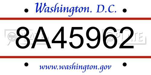 8A45962 District Of Columbia License Plate