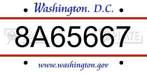 8A65667 District Of Columbia License Plate