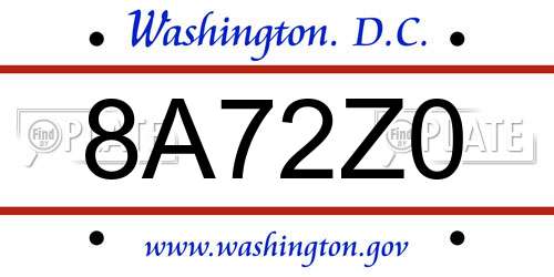 8A72Z0 District Of Columbia License Plate