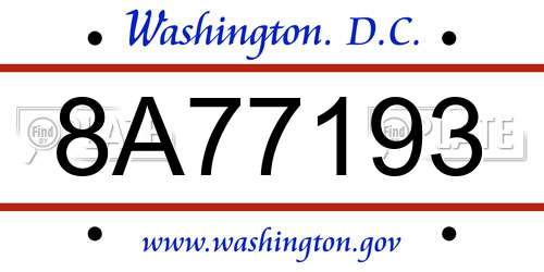 8A77193 District Of Columbia License Plate