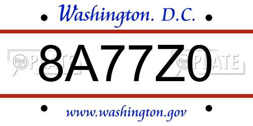 8A77Z0 District Of Columbia License Plate