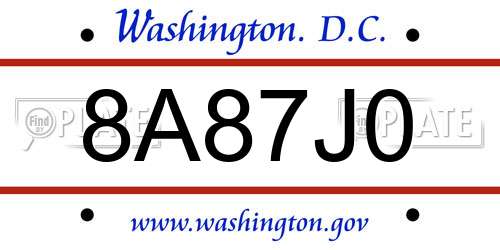 8A87J0 District Of Columbia License Plate