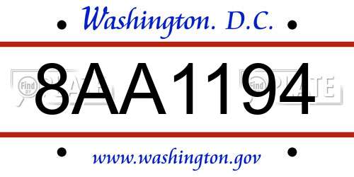 8AA1194 District Of Columbia License Plate