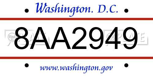 8AA2949 District Of Columbia License Plate