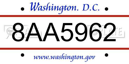 8AA5962 District Of Columbia License Plate