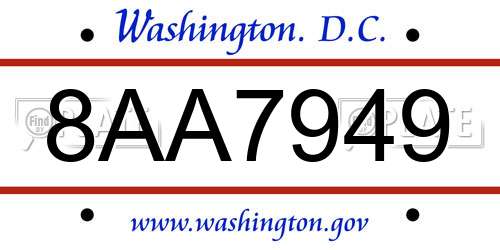 8AA7949 District Of Columbia License Plate