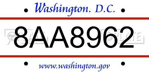 8AA8962 District Of Columbia License Plate