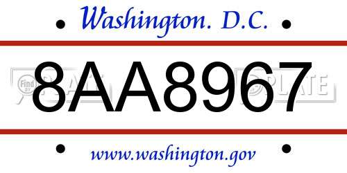 8AA8967 District Of Columbia License Plate