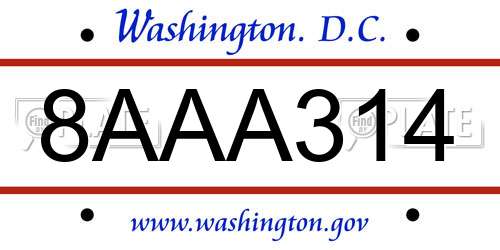 8AAA314 District Of Columbia License Plate