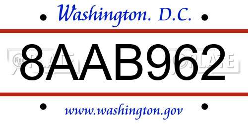 8AAB962 District Of Columbia License Plate