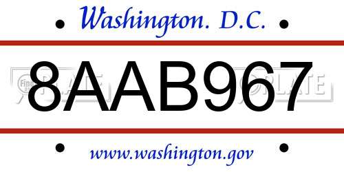 8AAB967 District Of Columbia License Plate