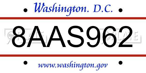 8AAS962 District Of Columbia License Plate