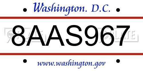 8AAS967 District Of Columbia License Plate