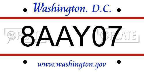 8AAY07 District Of Columbia License Plate