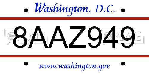 8AAZ949 District Of Columbia License Plate