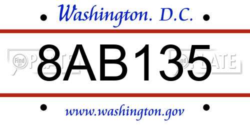 8AB135 District Of Columbia License Plate