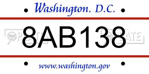 8AB138 District Of Columbia License Plate