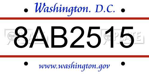 8AB2515 District Of Columbia License Plate