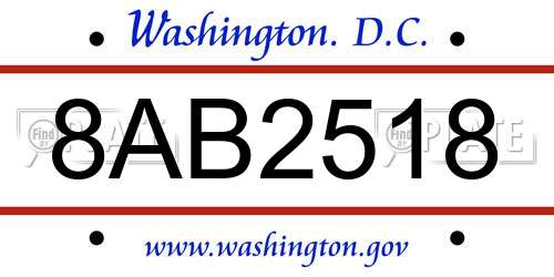 8AB2518 District Of Columbia License Plate