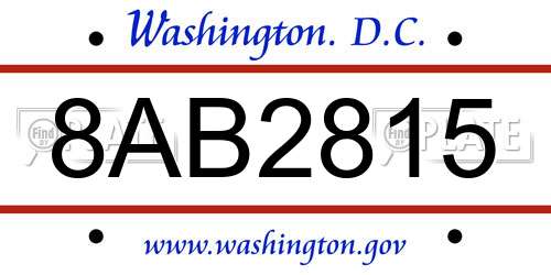 8AB2815 District Of Columbia License Plate
