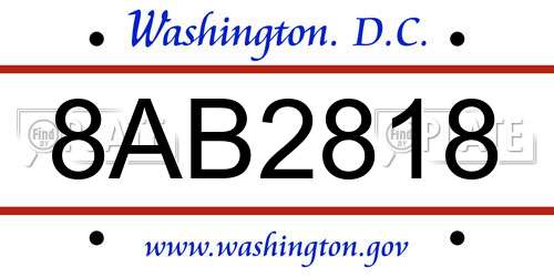 8AB2818 District Of Columbia License Plate