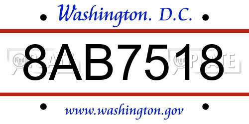8AB7518 District Of Columbia License Plate