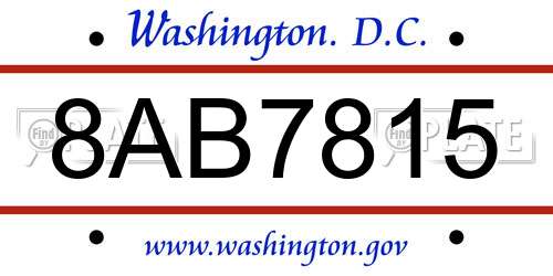 8AB7815 District Of Columbia License Plate