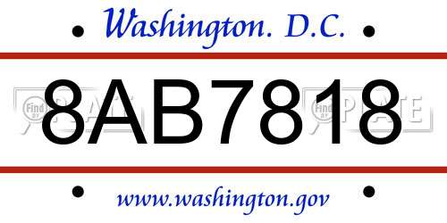 8AB7818 District Of Columbia License Plate