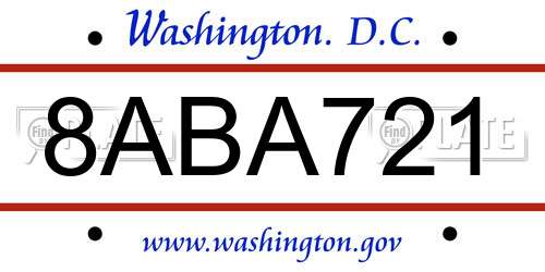 8ABA721 District Of Columbia License Plate