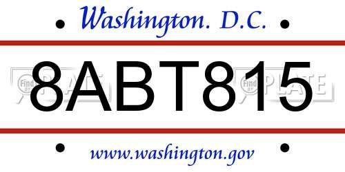 8ABT815 District Of Columbia License Plate