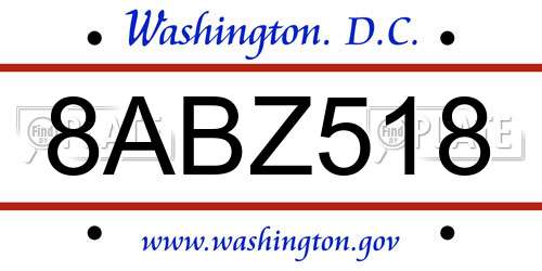 8ABZ518 District Of Columbia License Plate