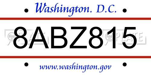 8ABZ815 District Of Columbia License Plate