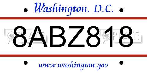 8ABZ818 District Of Columbia License Plate