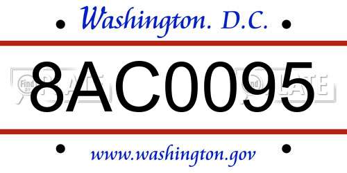 8AC0095 District Of Columbia License Plate