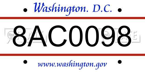 8AC0098 District Of Columbia License Plate