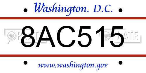 8AC515 District Of Columbia License Plate