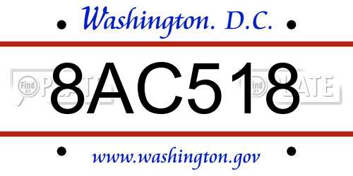 8AC518 District Of Columbia License Plate