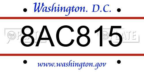 8AC815 District Of Columbia License Plate