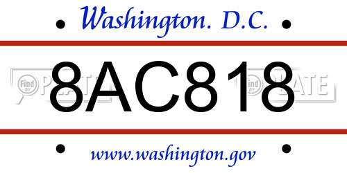 8AC818 District Of Columbia License Plate
