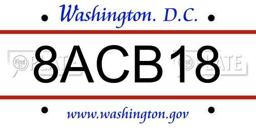 8ACB18 District Of Columbia License Plate